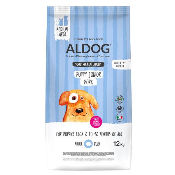 foto del prodotto aldog super premium puppy e junior medium large monoproteico con maiale 12 kg 1 ordine scegli lo sconto bzr5 bzr20 200 punti fedelt 