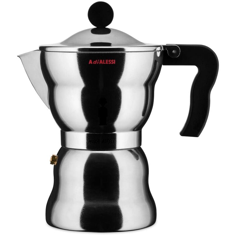 foto del prodotto alessi aam33 6 caffettiera espresso di design, corpo in alluminio, manico e pomolo in resina termoplastica, 6 tazze