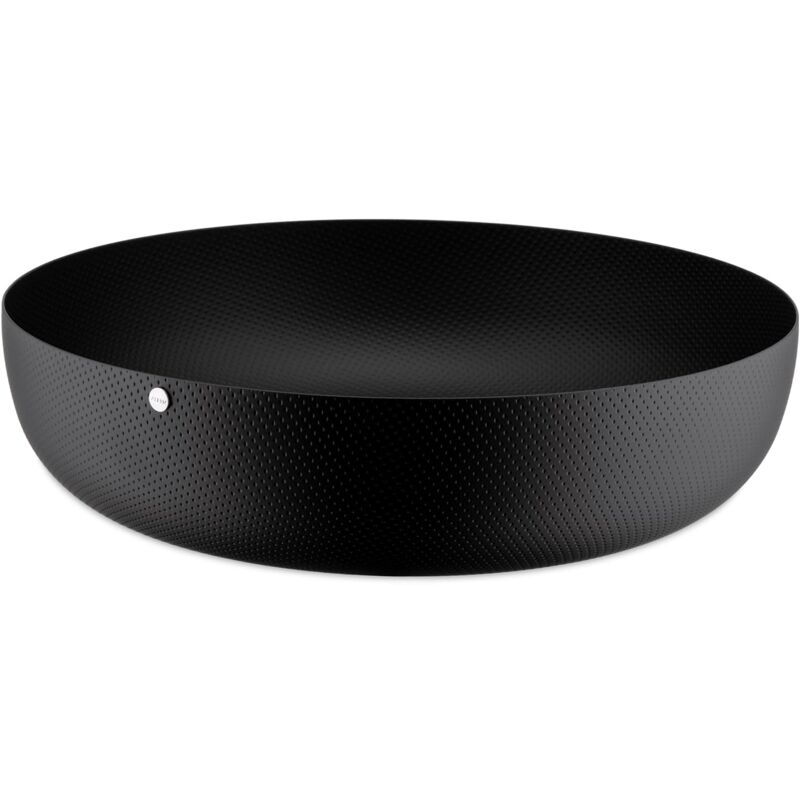 foto del prodotto alessi jm17 29 bt cestino rotondo di design, in acciaio colorato con resina epossidica e decoro a rilievo, nero, 29 cm