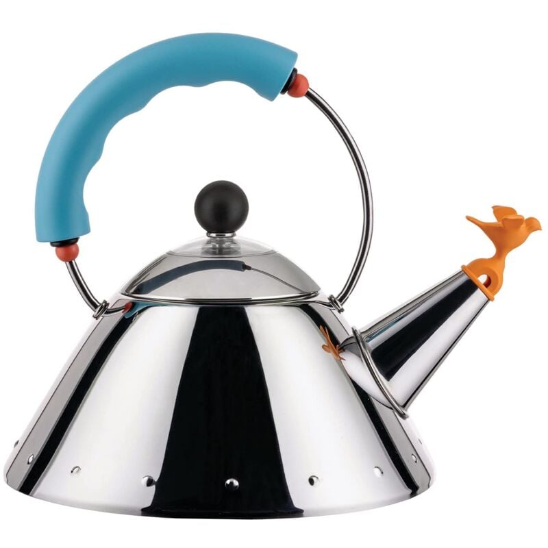 foto del prodotto alessi kettle 9093 1 laz bollitore di design, adatto a cottura ad induzione, fondo in acciaio inossidabile lucido 18 10 con manico e fischietto a