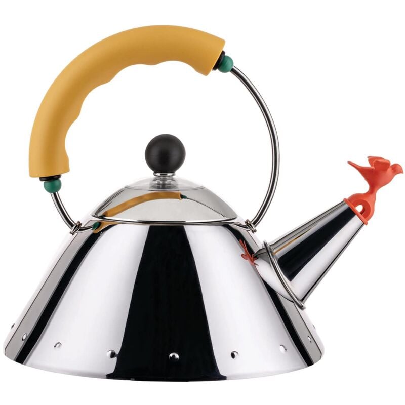 foto del prodotto alessi kettle 9093 1 y bollitore di design, adatto a cottura ad induzione, fondo in acciaio inossidabile lucido 18 10 con manico e fischietto a