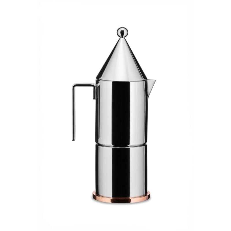foto del prodotto alessi la conica 90002 3 caffettiera di design in acciaio inox e fondo in rame, 3 tazze