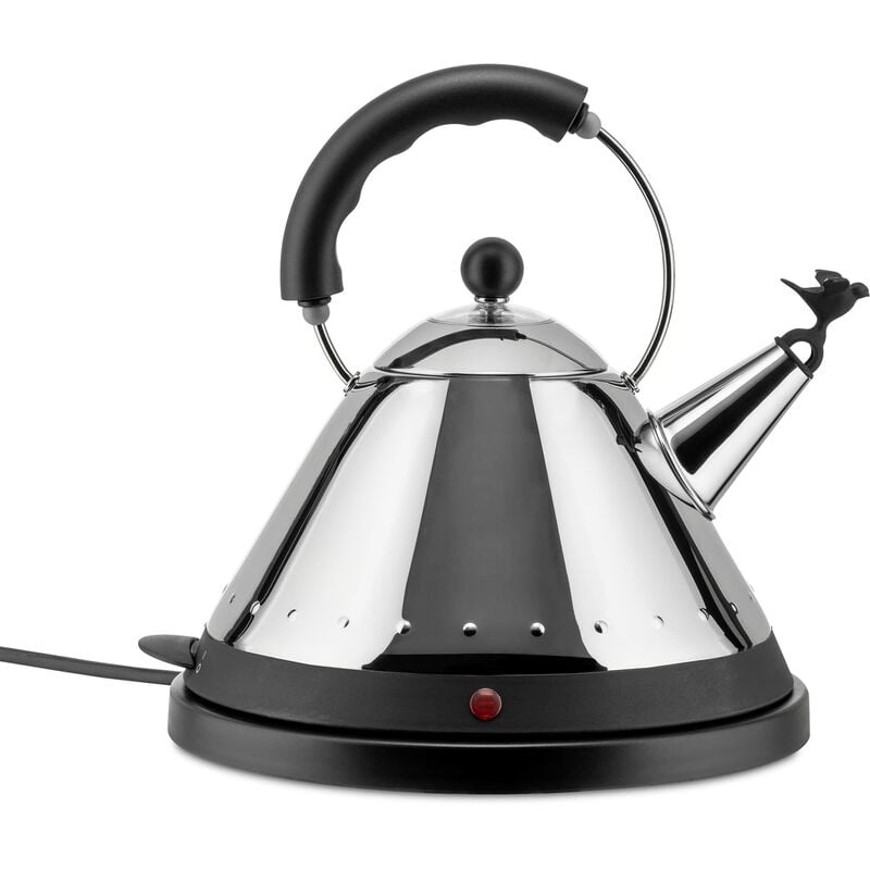 foto del prodotto alessi mg32 b bollitore elettrico cordless in acciaio inossidabile lucido con manico e base in pa, nero
