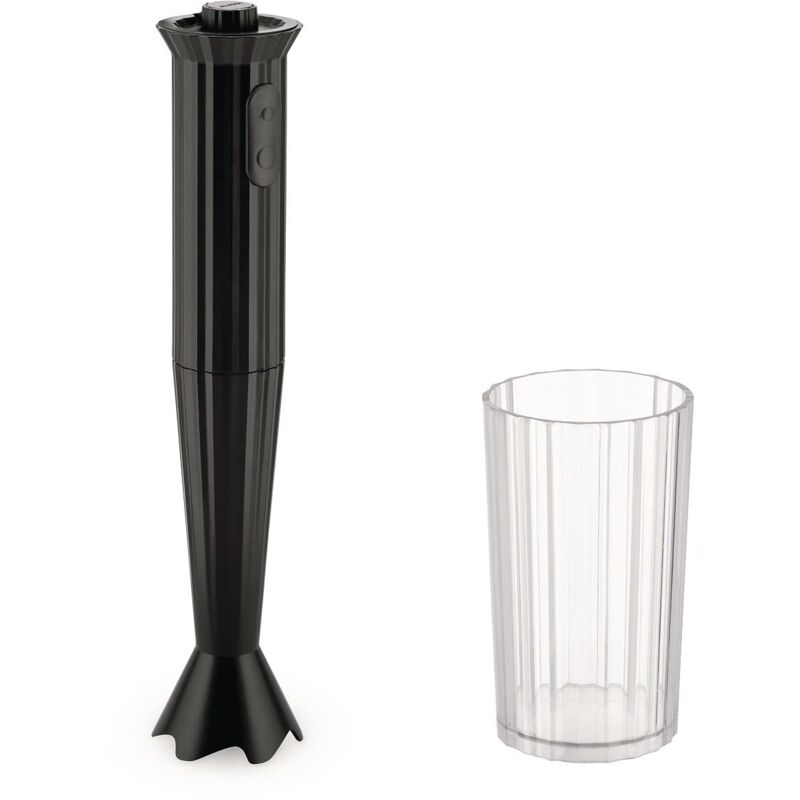 foto del prodotto alessi pliss mdl10 b frullatore a immersione di design con bicchiere graduato, in resina termoplastica, spina europea 500w, nero