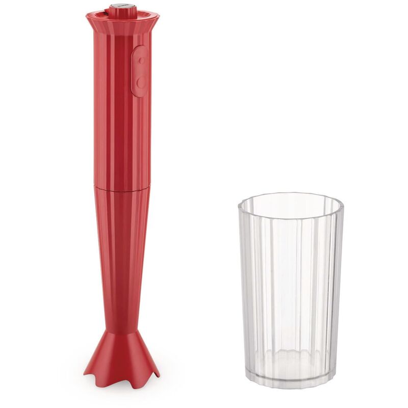 foto del prodotto alessi pliss mdl10 r frullatore a immersione di design con bicchiere graduato, in resina termoplastica, spina europea 500w, rosso