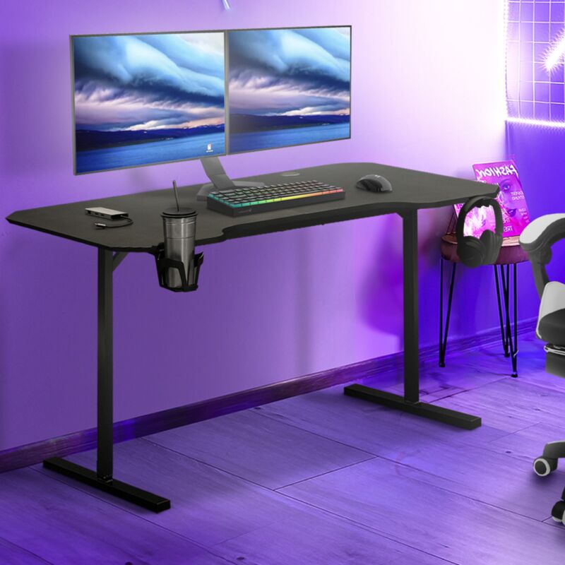 foto del prodotto alexis 120 cm nero tavolo da gioco diritto con portabicchieri e gancio per cuffie