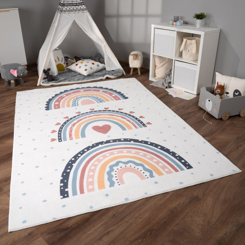 foto del prodotto alfombra de habitacion bebe infantil antideslizante arco ris coraz n lunares 120x160 cm, multicolore 2 paco home