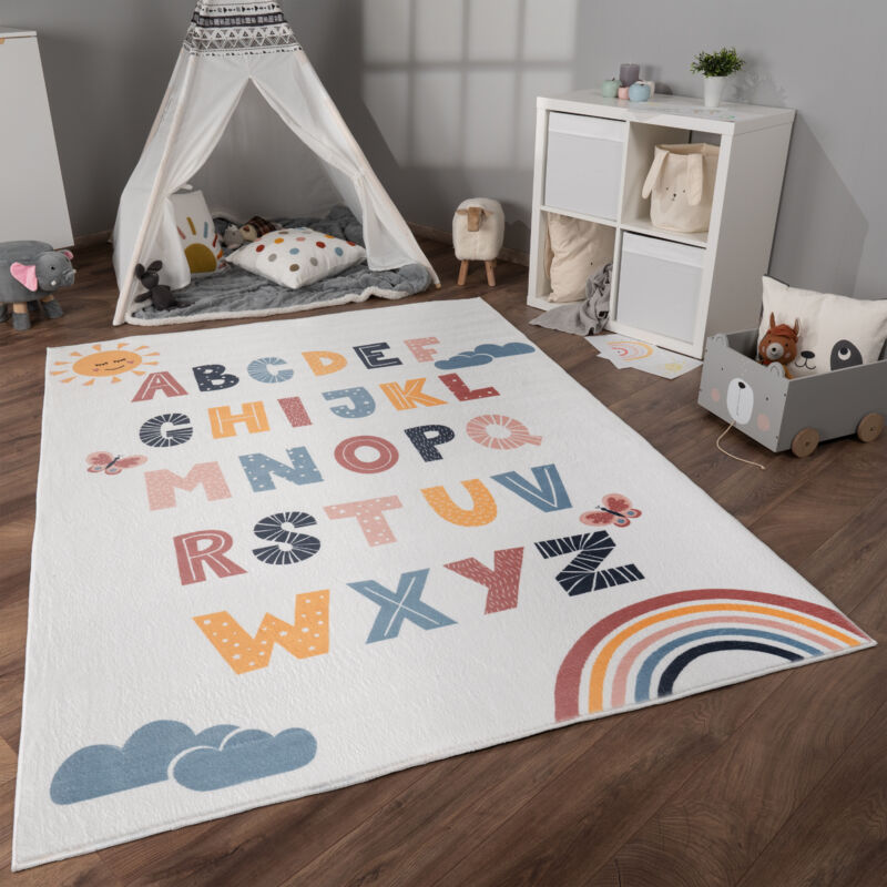 foto del prodotto alfombra de habitacion bebe infantil antideslizante arco ris coraz n lunares 240x340 cm, multicolore paco home