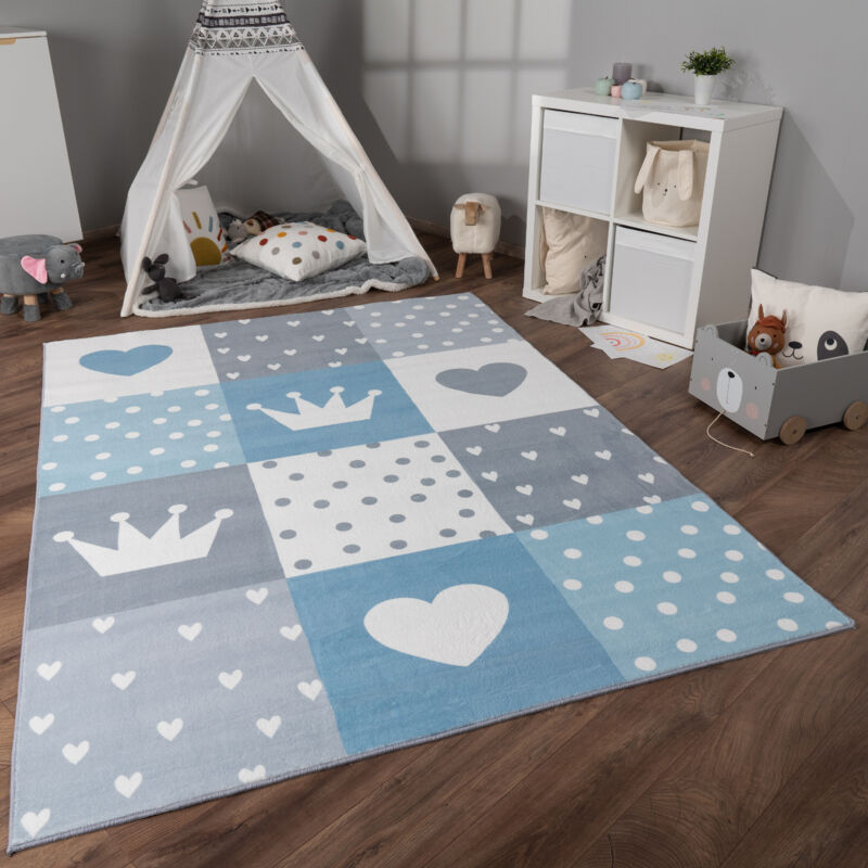 foto del prodotto alfombra de habitacion bebe infantil antideslizante arco ris coraz n lunares 80x150 cm, blu paco home