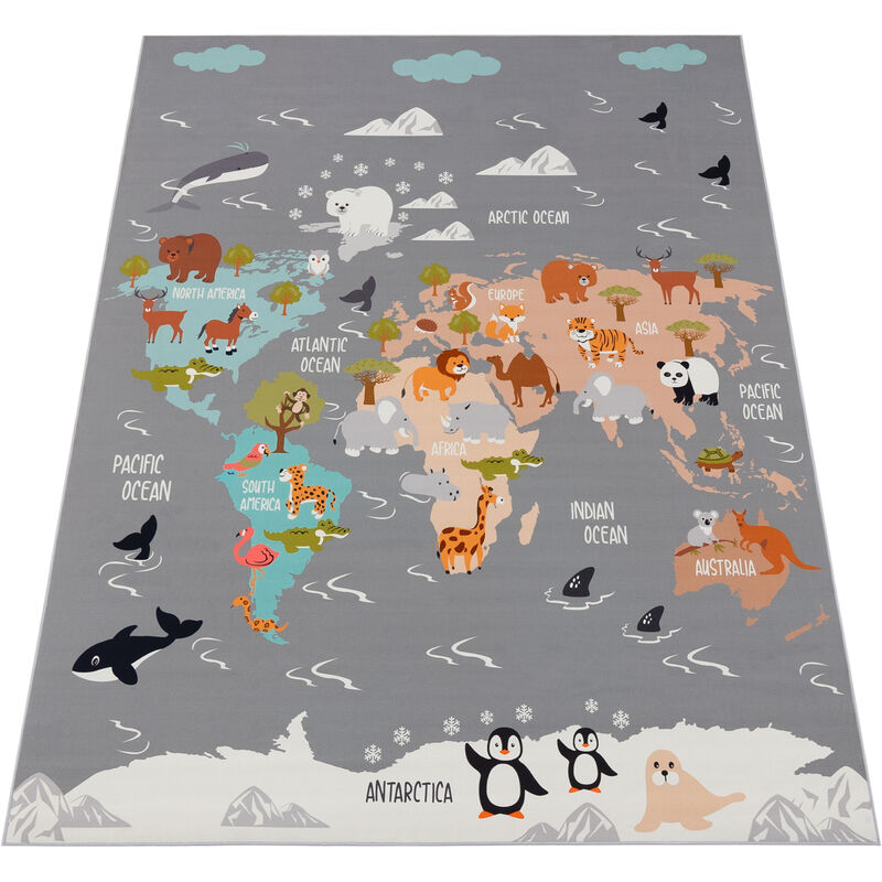 foto del prodotto alfombra de habitacion infantil de juego antideslizante gris azul marron 80x150 cm paco home