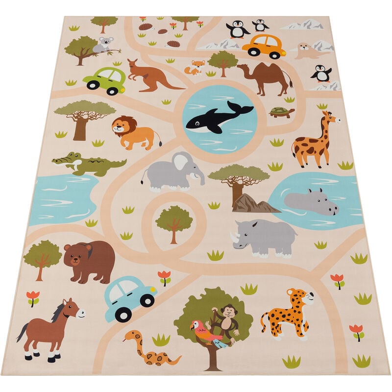 foto del prodotto alfombra de habitacion infantil de juego jungla antideslizante crema verde 80x150 cm paco home