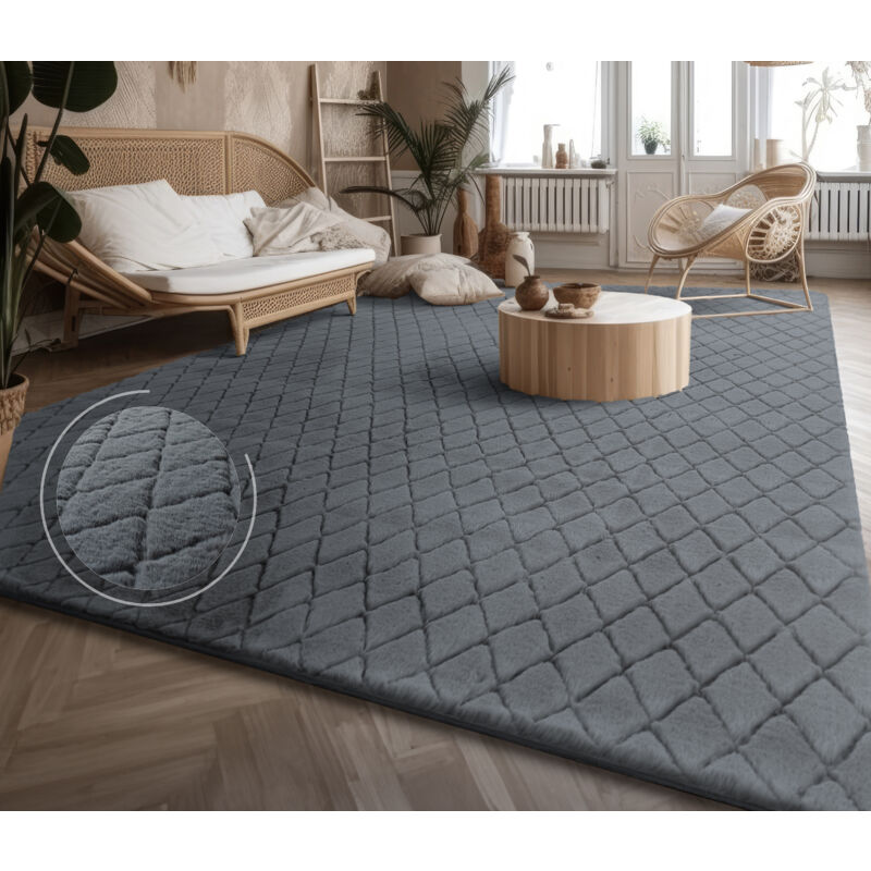 foto del prodotto alfombra de sala con pelo corto, estilo escandinavo abstracto japandi boho, con efecto 3d, uni crema 60x100 cm, antracite 2 paco home