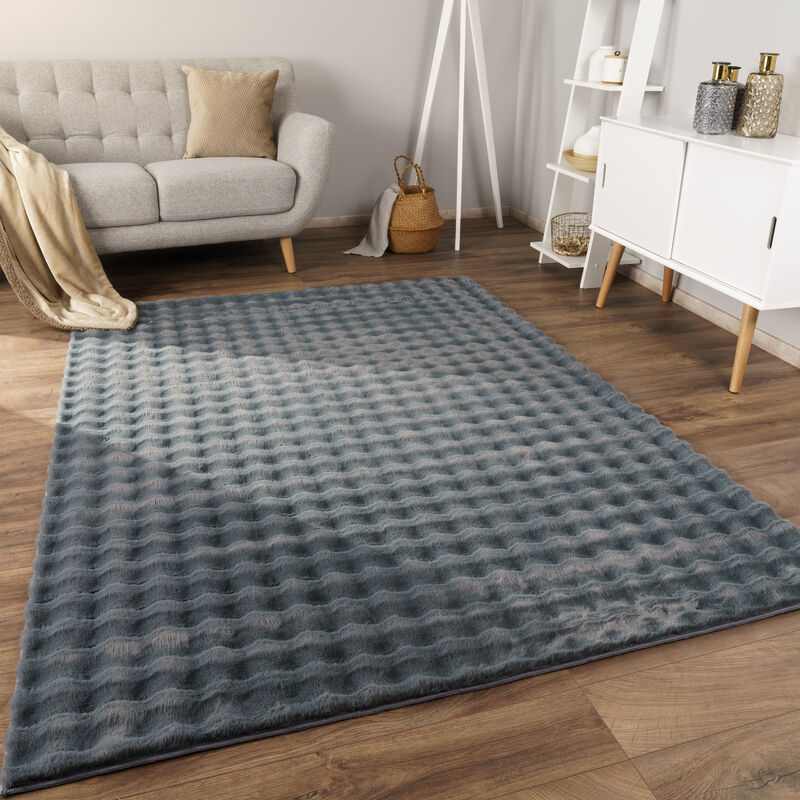 foto del prodotto alfombra de sala con pelo corto, estilo escandinavo abstracto japandi boho, con efecto 3d, uni crema 60x100 cm, antracite 3 paco home