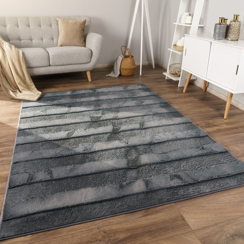 foto del prodotto alfombra de sala con pelo corto, estilo escandinavo abstracto japandi boho, con efecto 3d, uni crema 60x100 cm, antracite 4 paco home