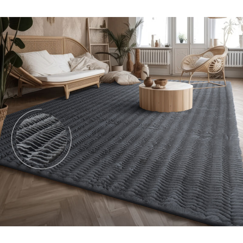 foto del prodotto alfombra de sala con pelo corto, estilo escandinavo abstracto japandi boho, con efecto 3d, uni crema 60x100 cm, antracite paco home