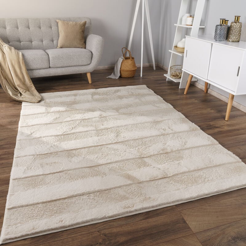 foto del prodotto alfombra de sala con pelo corto, estilo escandinavo abstracto japandi boho, con efecto 3d, uni crema 60x100 cm, crema 4 paco home