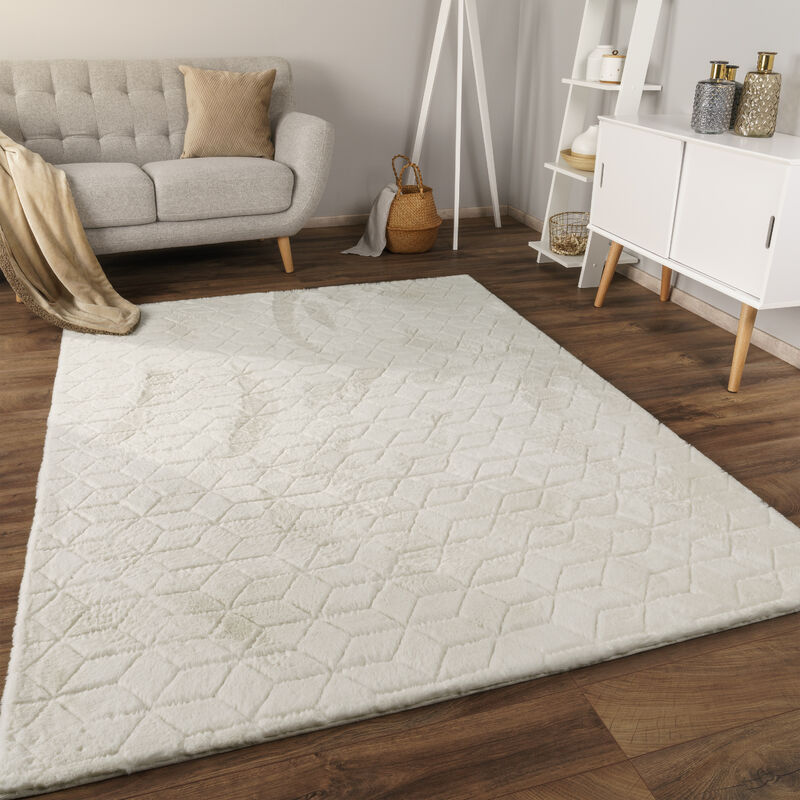 foto del prodotto alfombra de sala con pelo corto, estilo escandinavo abstracto japandi boho, con efecto 3d, uni crema 60x100 cm, crema 5 paco home