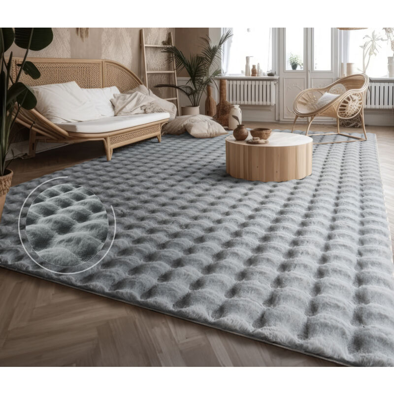 foto del prodotto alfombra de sala con pelo corto, estilo escandinavo abstracto japandi boho, con efecto 3d, uni crema 60x100 cm, grigio 3 paco home