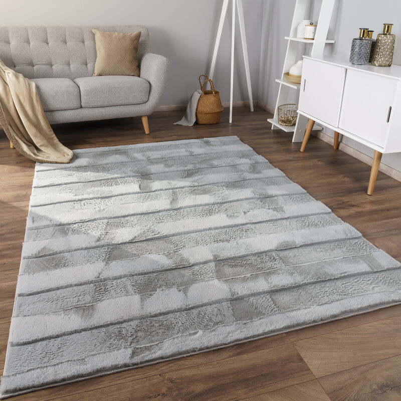 foto del prodotto alfombra de sala con pelo corto, estilo escandinavo abstracto japandi boho, con efecto 3d, uni crema 60x100 cm, grigio 4 paco home