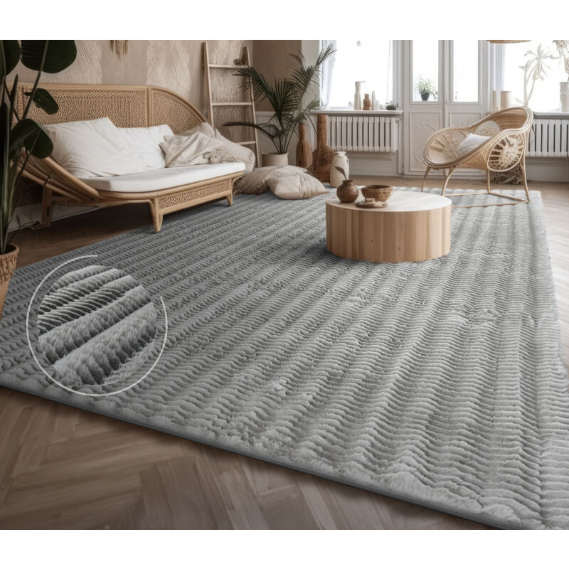 foto del prodotto alfombra de sala con pelo corto, estilo escandinavo abstracto japandi boho, con efecto 3d, uni crema 60x100 cm, grigio paco home