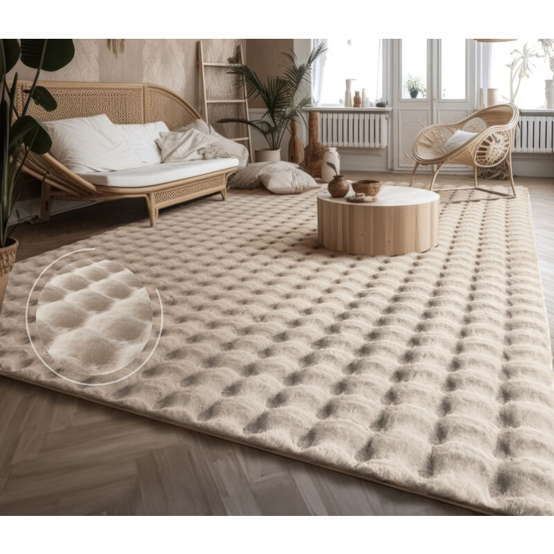 immagine 0 del prodotto alfombra de sala con pelo corto, estilo escandinavo abstracto japandi boho, con efecto 3d, uni crema 80x150 cm, crema 3 paco home