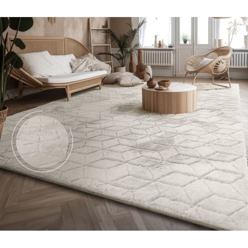 foto del prodotto alfombra de sala con pelo corto, estilo escandinavo abstracto japandi boho, con efecto 3d, uni crema 80x150 cm, crema 5 paco home