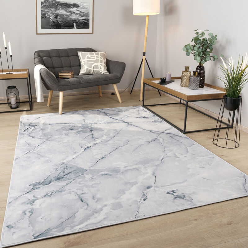 foto del prodotto alfombra sal n dormitorio pelo corto motivo abstracto mamor optics lavable 80x150 cm, grigio paco home
