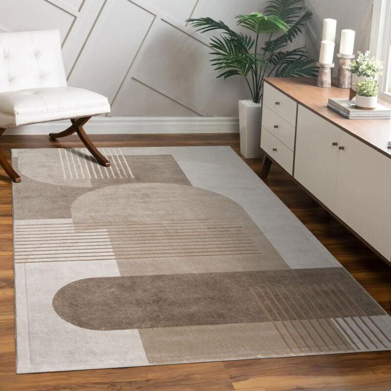 foto del prodotto alfombra sal n dormitorio pelo corto motivo geom trico arco abstracto beige 120x160 cm paco home