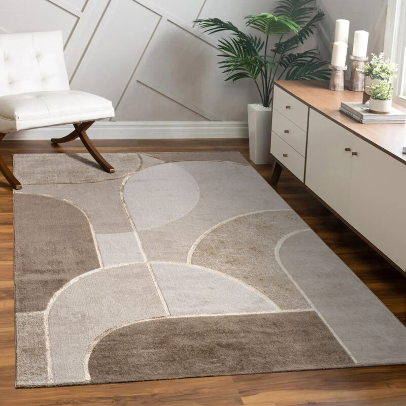 foto del prodotto alfombra sal n pelo corto motivo geom trico arco dise o abstracto beige crema 80x150 cm paco home