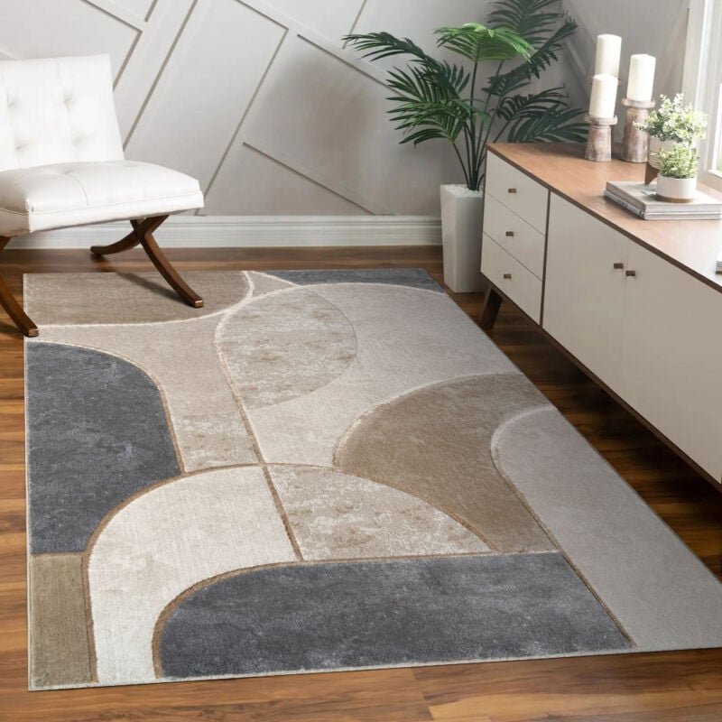 foto del prodotto alfombra sal n pelo corto motivo geom trico arco dise o abstracto gris beige 200x290 cm paco home