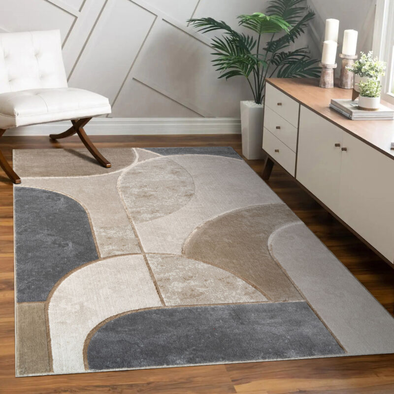 foto del prodotto alfombra sal n pelo corto motivo geom trico arco dise o abstracto gris beige 240x340 cm paco home
