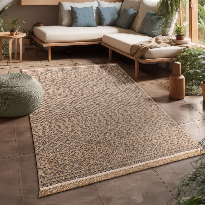 foto del prodotto alfombra salon cocina exterior terraza jardin boho floral dibujo geometrico 160x220 cm, beige - paco home