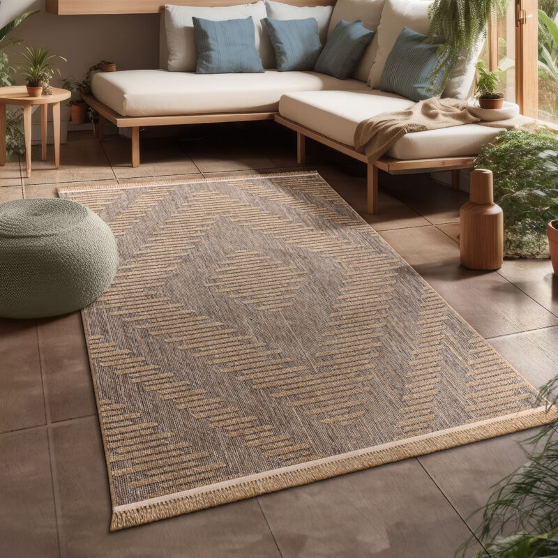 foto del prodotto alfombra salon cocina exterior terraza jardin boho floral dibujo geometrico 240x340 cm, beige 4 - paco home