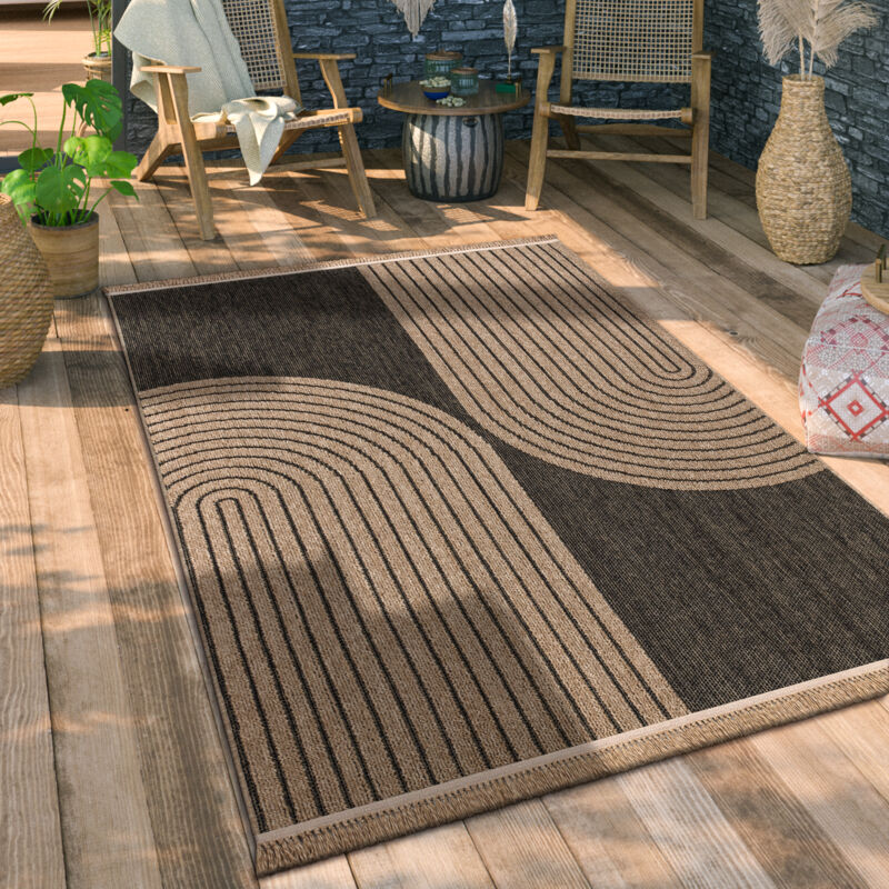 foto del prodotto alfombra salon cocina exterior terraza jardin boho floral dibujo geometrico antracite, 240x340 cm paco home