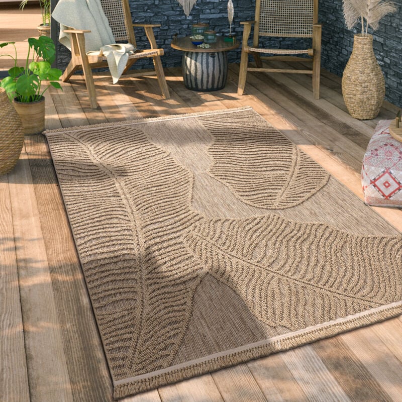 foto del prodotto alfombra salon de habitacion cocina exterior terraza boho floral flecos beige 160x220 cm paco home