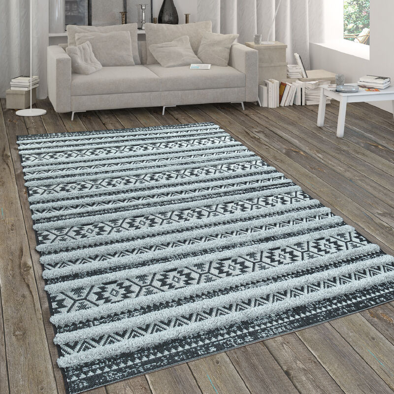 foto del prodotto alfombra salon de habitacion cocina exterior terraza jardin etnica geometrico 3d 80x150 cm, nero 2 paco home