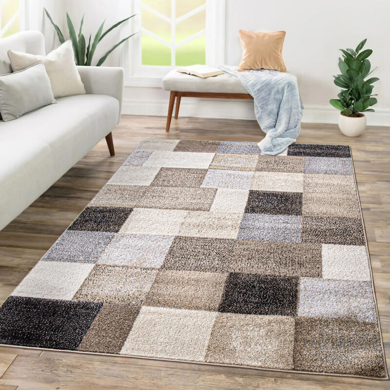 foto del prodotto alfombra salon de habitacion pelo corto abstract dibujo geometrico dise o ondas 120x170 cm, beige 4 paco home