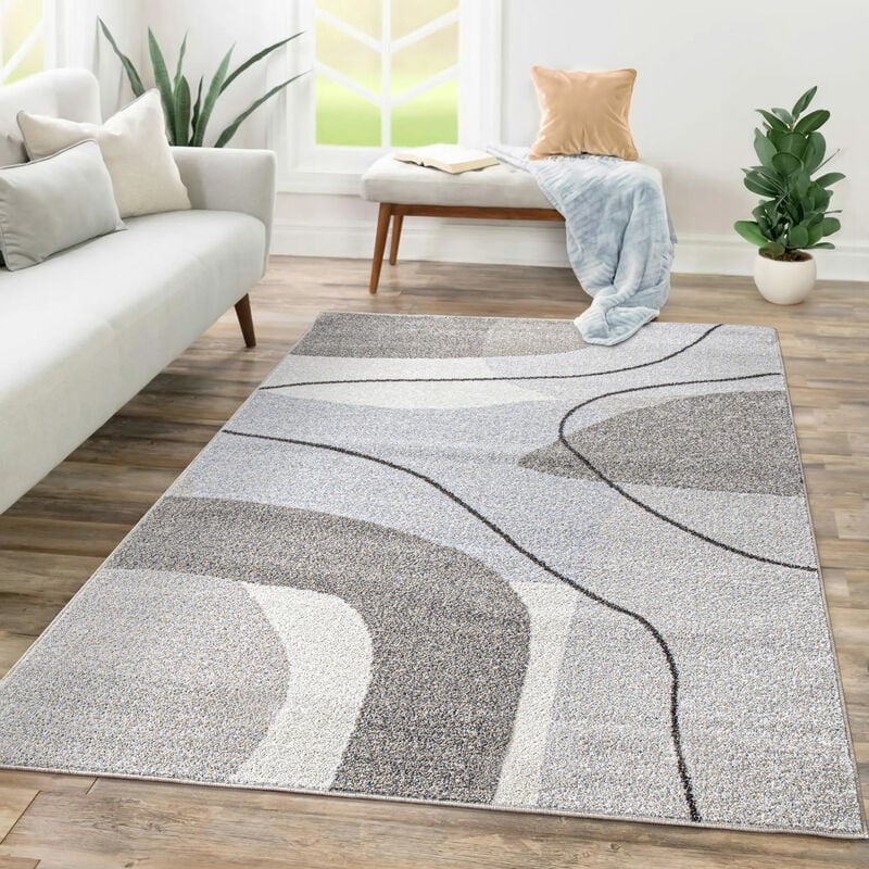 foto del prodotto alfombra salon de habitacion pelo corto abstract dibujo geometrico dise o ondas 120x170 cm, beige paco home
