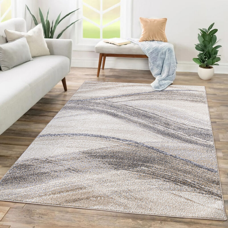 foto del prodotto alfombra salon de habitacion pelo corto abstract dibujo geometrico dise o ondas 160x220 cm, beige 2 paco home