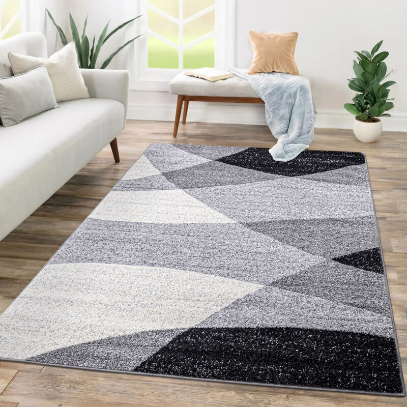 foto del prodotto alfombra salon de habitacion pelo corto abstract dibujo geometrico dise o ondas 160x220 cm, grigio 2 paco home