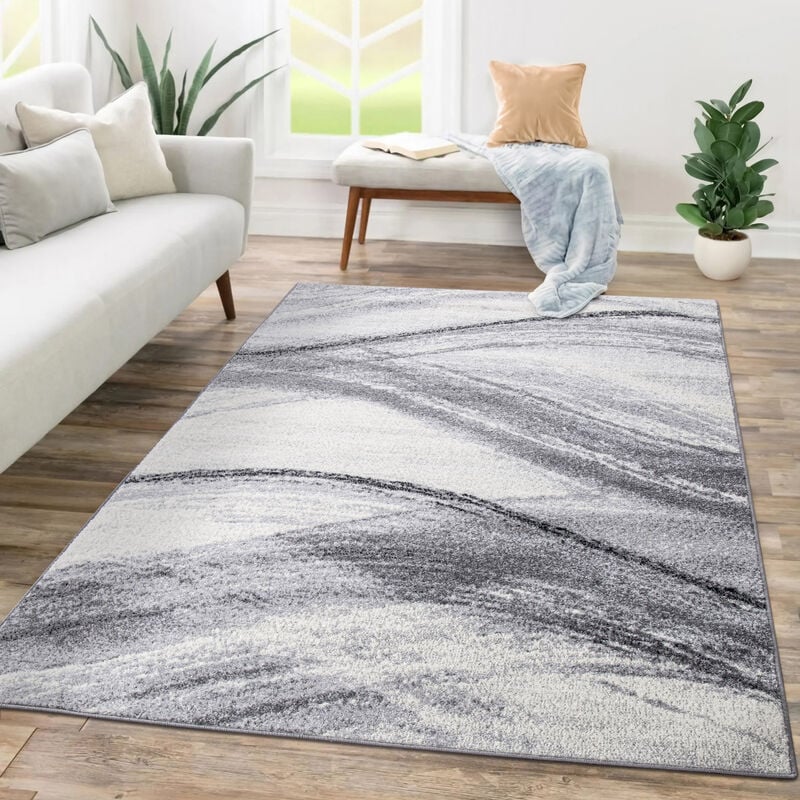 foto del prodotto alfombra salon de habitacion pelo corto abstract dibujo geometrico dise o ondas 80x150 cm, grigio paco home