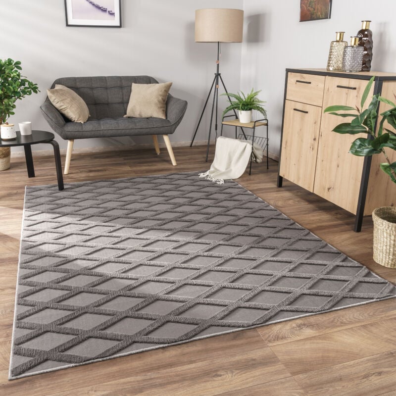 foto del prodotto alfombra salon de habitacion pelo corto boho chic nordica 3d moderna 160x220 cm, antracite paco home