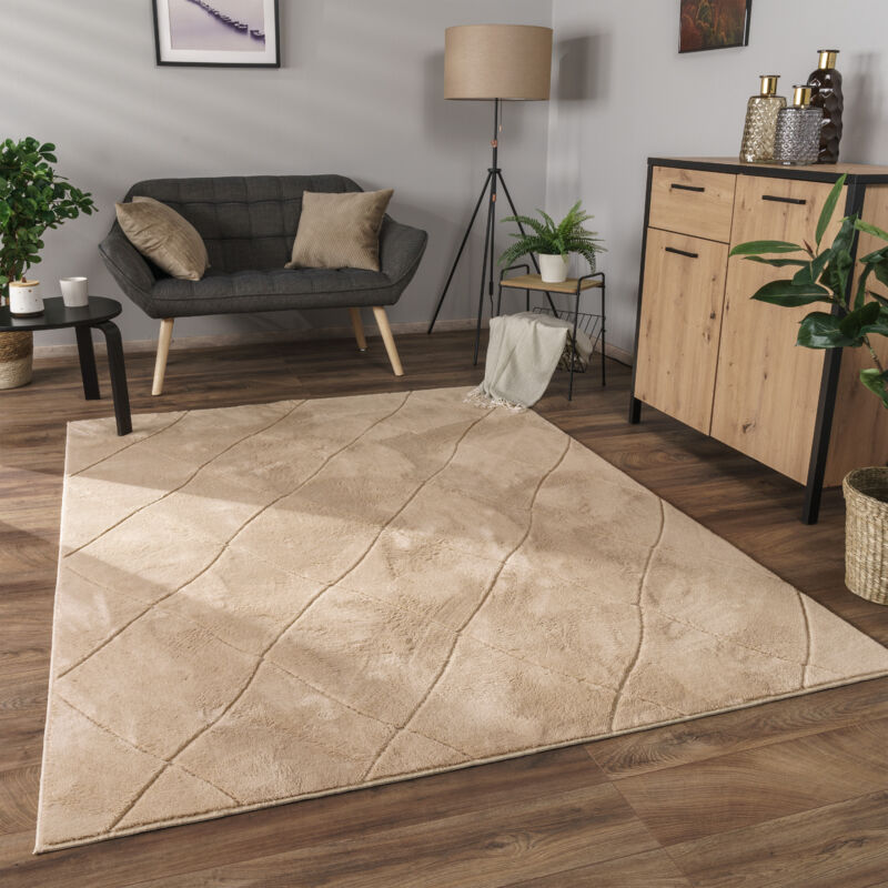 foto del prodotto alfombra salon de habitacion pelo corto boho chic nordica 3d moderna 60x100 cm, beige 2 paco home