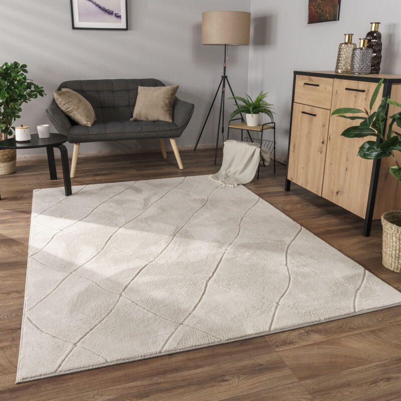 foto del prodotto alfombra salon de habitacion pelo corto boho chic nordica 3d moderna 60x100 cm, crema 2 paco home