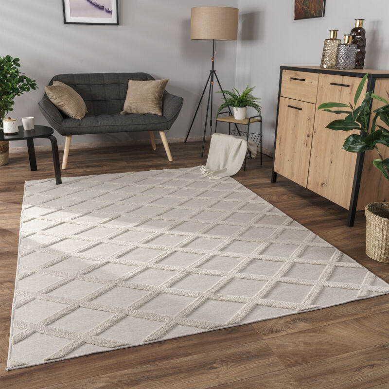 foto del prodotto alfombra salon de habitacion pelo corto boho chic nordica 3d moderna 60x100 cm, crema paco home