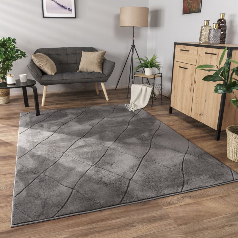foto del prodotto alfombra salon de habitacion pelo corto boho chic nordica 3d moderna 80x150 cm, antracite 2 paco home
