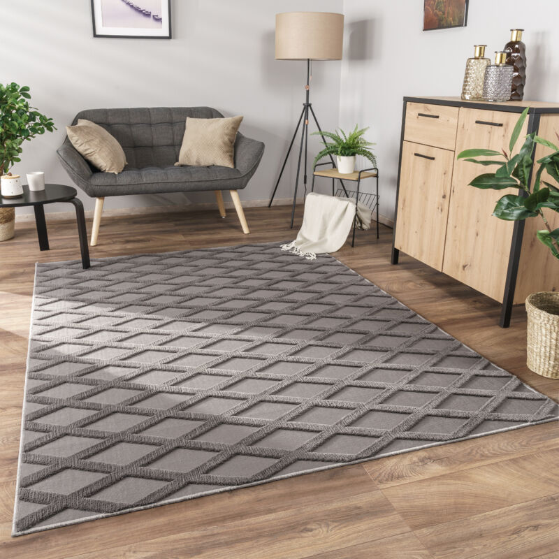 foto del prodotto alfombra salon de habitacion pelo corto boho chic nordica 3d moderna 80x150 cm, antracite paco home