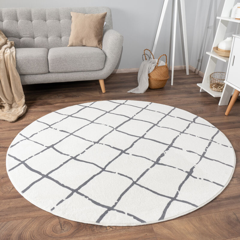 foto del prodotto alfombra salon de habitacion pelo corto boho nordica dibujo geometrico redonda antracite, 160 cm tondo paco home