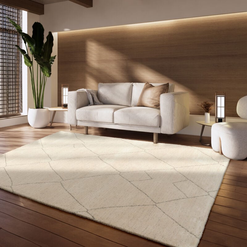 foto del prodotto alfombra salon de habitacion pelo corto geometrico nordica moderna 3d beige 160x230 cm - paco home