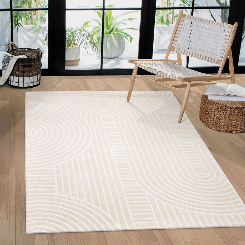 foto del prodotto alfombra salon de habitacion pelo corto lisa motivo nordica dibujo geometrico 80x150 cm, crema paco home